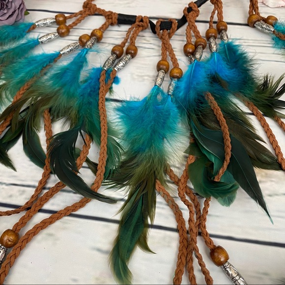 Bohemian Long Blue Feather Headdress Headband - Picture 13 of 14